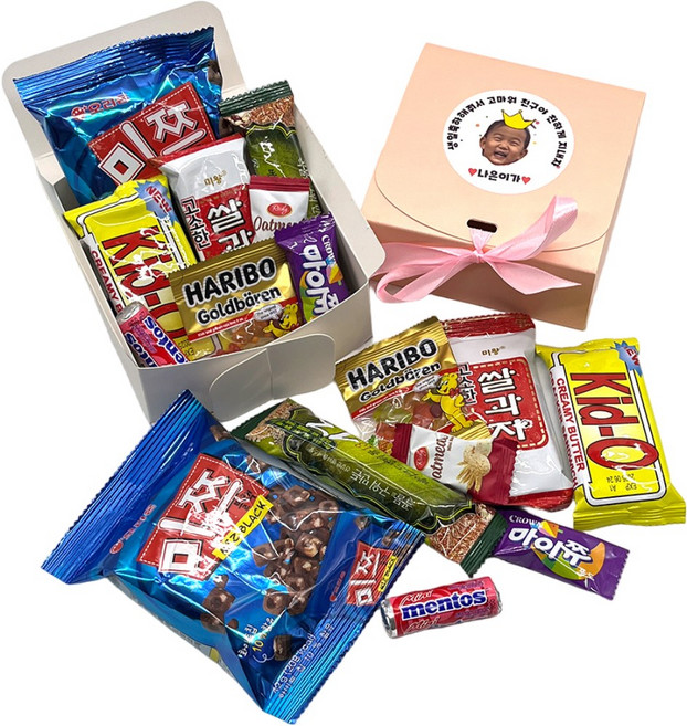 단체간식 어른들 어린이집 교회 회사 행사 답례품 시험응원 합격기원 선물 과자세트 3000원 구성, 리본간식세트, 1세트