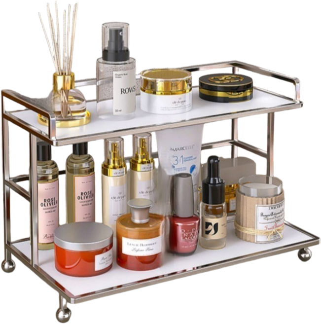 2단 모듈 화장품 트레이 정리함 버터 미니선반 향수 진열대, 화이트, 1개