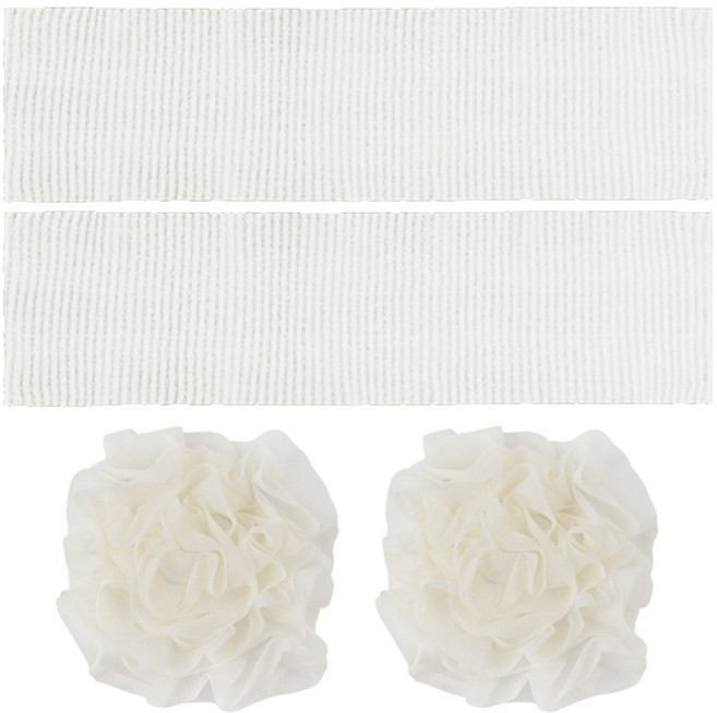 투데이리빙 4개 세트 비누 거품망 샤워볼 + 샤워 타올 부드러운 바디 타월 저자극 소프트 등밀이 스펀지 여행용 세면 도구 목욕 용품, 1세트, 4개입, R98455Z(화이트