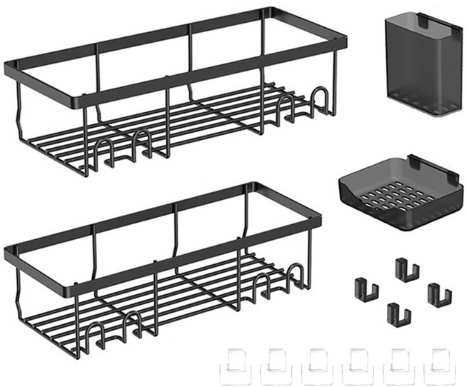 투데이리빙 4종 세트 욕실 선반 + 비누 받침대 + 칫솔 거치대 싱크대 세면대 수납 정리 다용도 씽크대 받침 물빠짐 배수 받침대, 1세트, R98750B(블랙