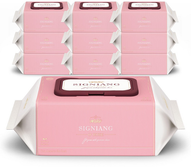 아이러브베베 시그니앙 75g 오로즈 77매 10팩 캡형 엠보 아기물티슈, 10개