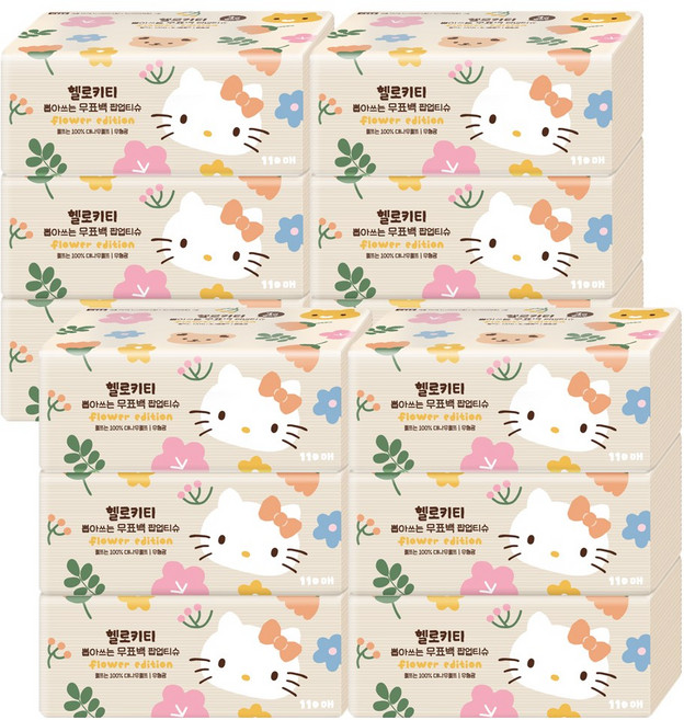 헬로키티 뽑아쓰는 3겹 무표백 팝업티슈 110매 12개, 110매입