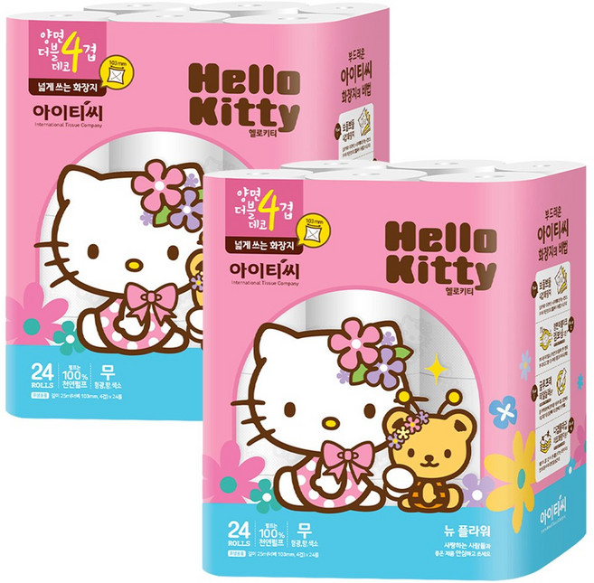 ITC 헬로키티 플라워 4겹 화장지 25m, 24롤, 2개