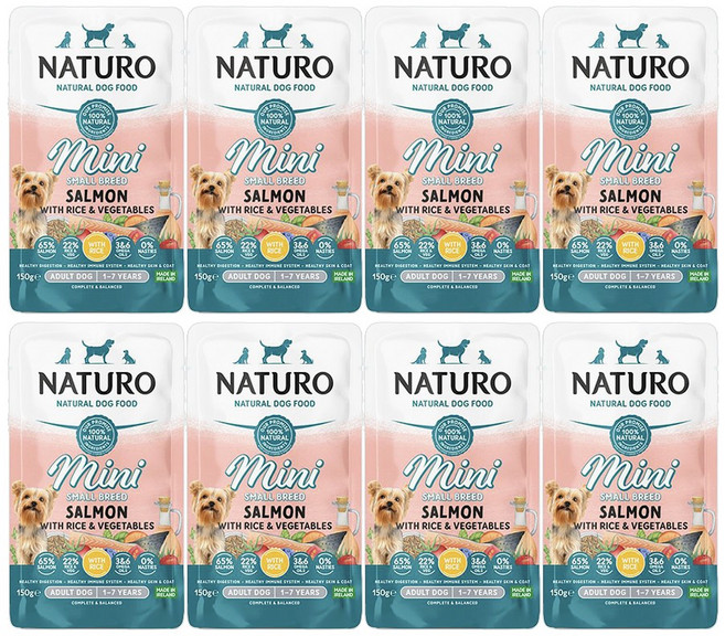 내추로 독 파우치 연어 미니 강아지 주식 습식사료, 150g, 8개