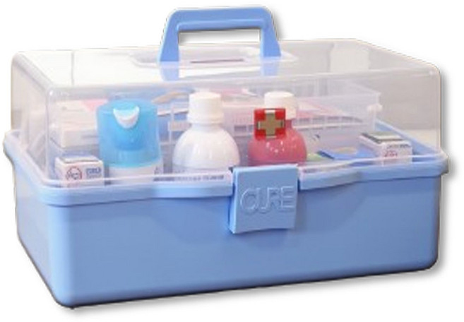 큐어메디 스페셜1호 대형구급함(블루색상)및 25종구급용품 가정용 휴대용 약통 구급상자 약통케이스 약보관함 응급키트, 1개