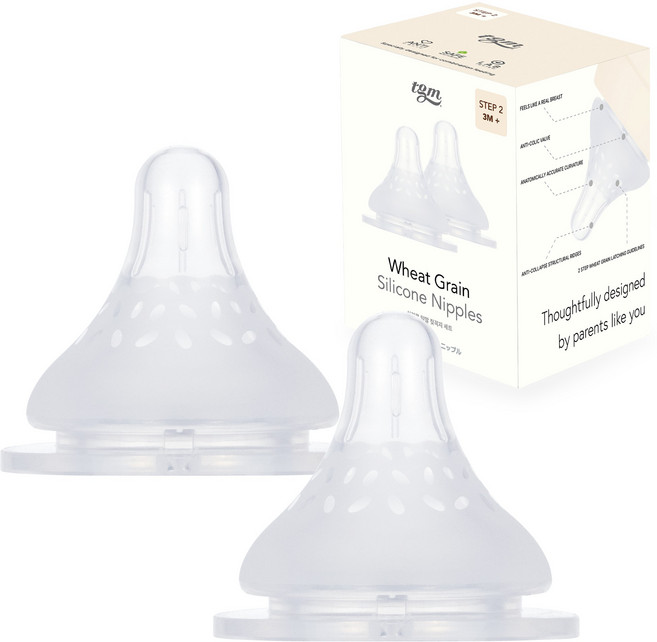 티지엠 유아용 실리콘 MotherfeelTM 밀알 젖꼭지 2p, 2단계, 1개