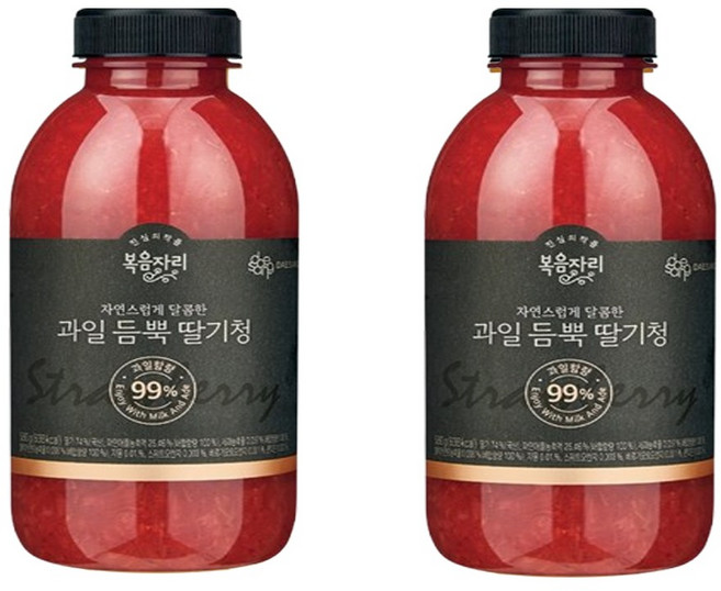 [한정특가] 복음자리 과일듬뿍딸기청 1+1 과일함량 99%, 2개, 580g