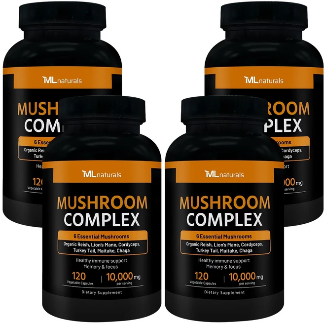 [미국빠른직구] 신제품 마이라이프 내추럴스 버섯 컴플렉스 10 000 mg (동충하초 영지버섯 노루궁뎅이버섯 구름버섯 차가버섯 잎새버섯), 4병, 120정 - 쿠팡