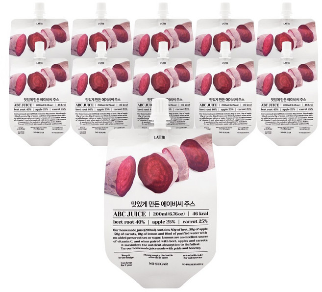 [라티브] 통째로 갈아 만든 과채 ABC 주스, 200ml, 10개