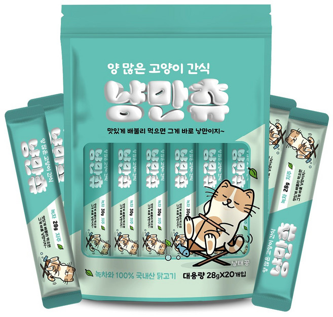 양많은 짜먹는 고양이간식 냥만츄 녹차 대용량 28g x 40개