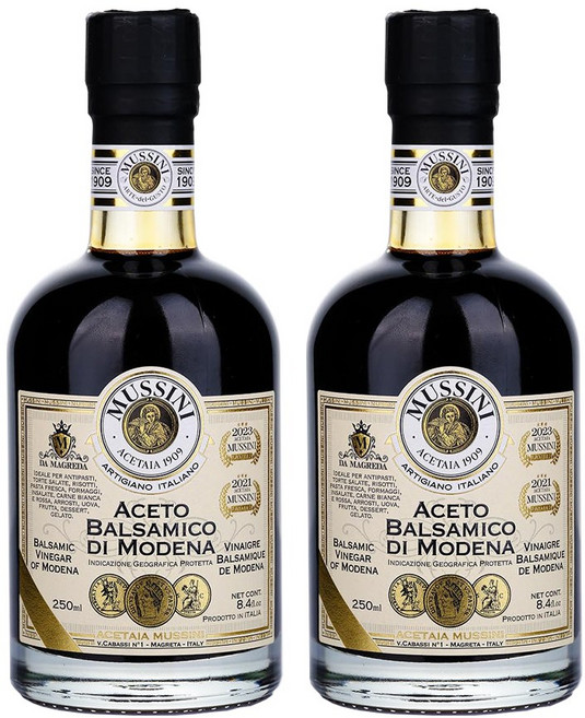 이태리 모데나 무씨니 오크통 9년숙성 발사믹 IGP(유럽연합인증) 브라운라벨, 250ml, 2개