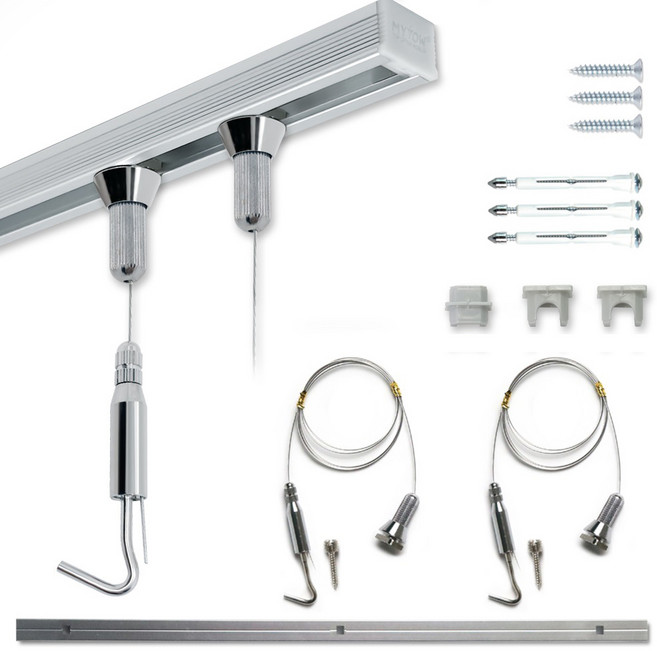 마이토우 프리미엄 레일 액자걸이 세트 5종 스마트 연장 레일 5색상 추가 액자걸이 4색상, 실버, 1세트, 택2. 100cm액자레일세트 (레일100cm+걸이2개)