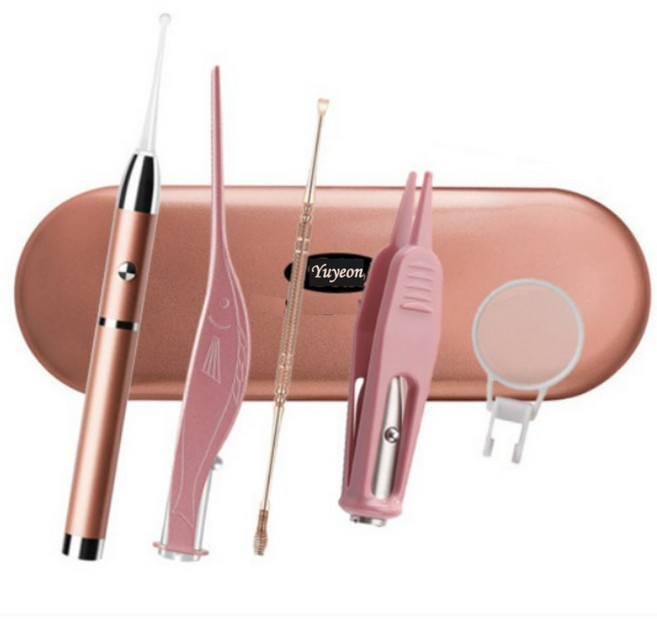 유연 LED 귀이개 귀지 집게 핀셋 5종 세트 귀파개, 귀이개 5종 세트, 1세트