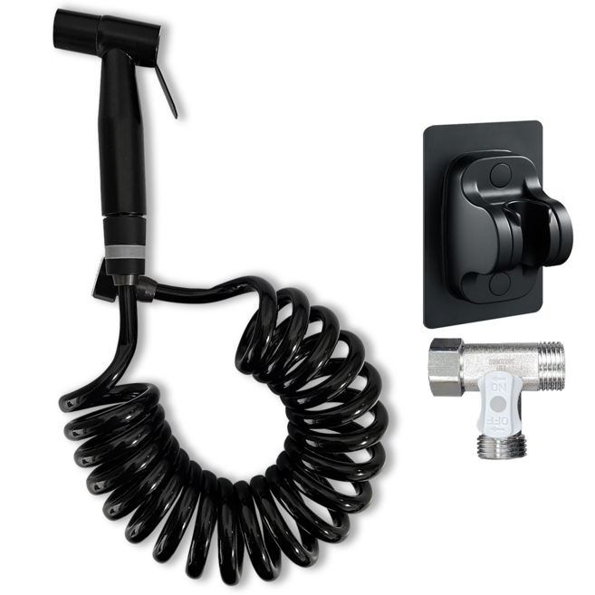 내집클로버 청소건+스프링호스+접착식 거치대+T밸브, 블랙, 3m