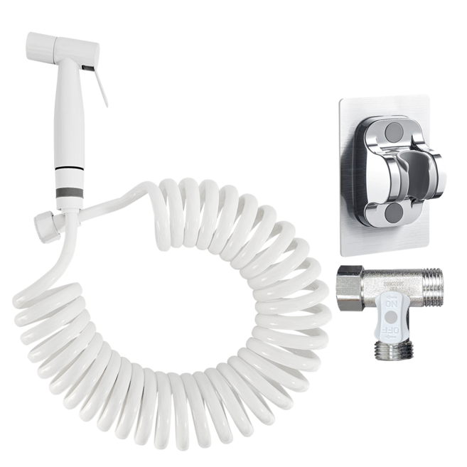 내집클로버 청소건+스프링호스+접착식 거치대+T밸브, 화이트, 5m