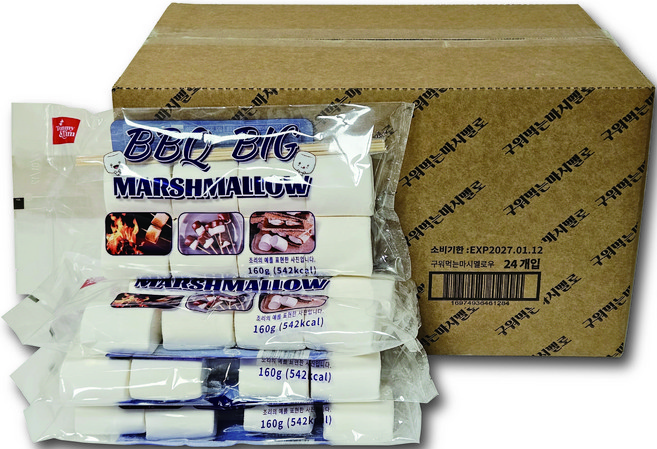 BBQ 구워먹는 캠핑 간식 빅 마시멜로우, 160g, 24개