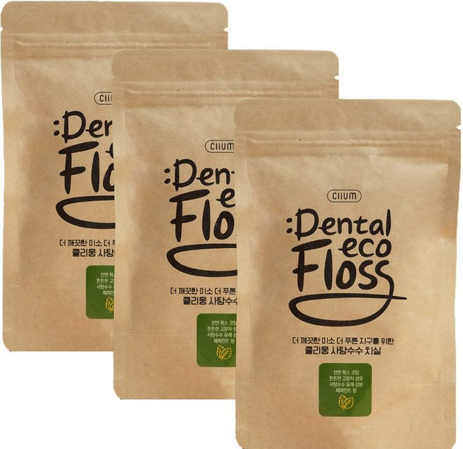 클리움 사탕수수 일회용 치실 400D 민트향, 80개입, 3개