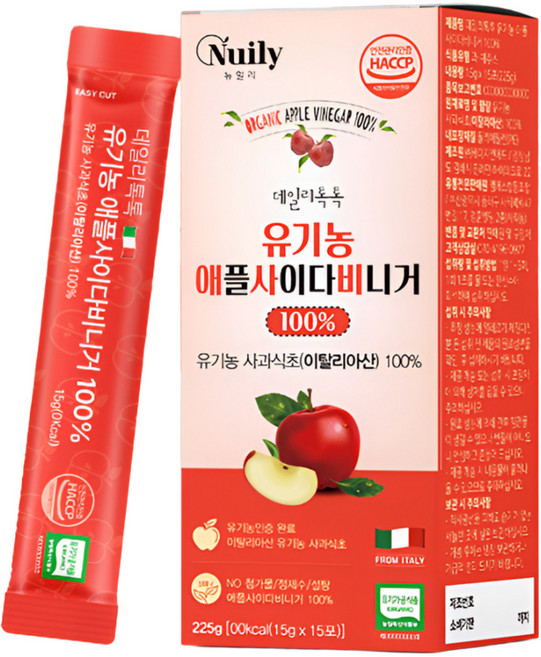 애사비 100% 유기농 애플사이다비니거 스틱 무설탕 사과초모식초 유기가공식품 HACCP 인증, 6개, 15회분