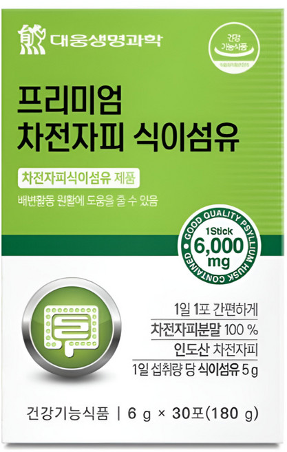 대웅생명과학 차전자피 식이섬유 100% 30포 x 2박스 배변활동 도움, 144g