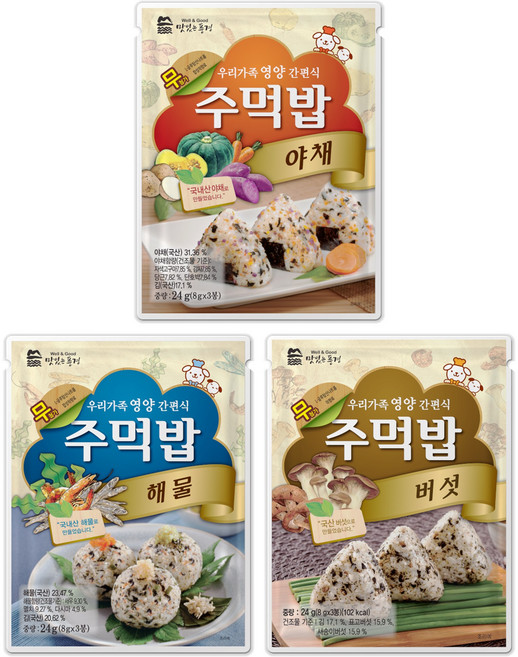 맛있는풍경 주먹밥 야채 + 버섯 + 해물, 1세트, 72g