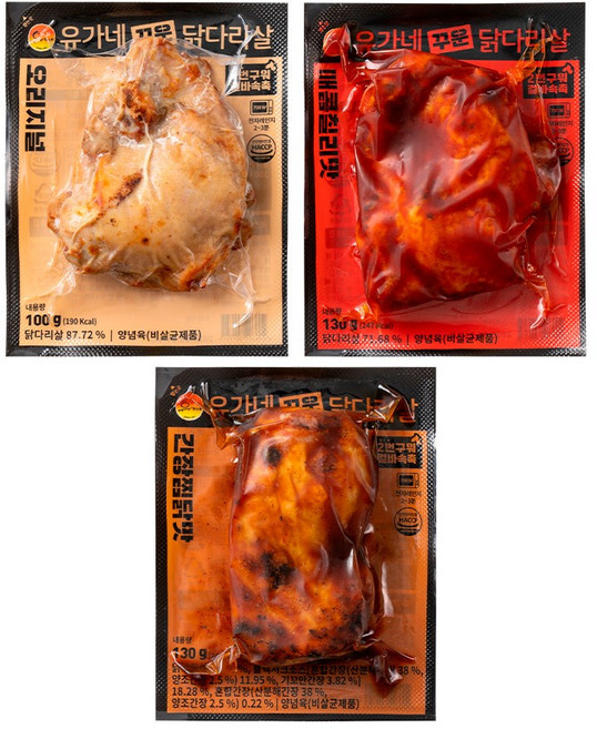 꾸운 닭다리살 3종 10팩 (소금4+찜닭3+칠리3), 1개