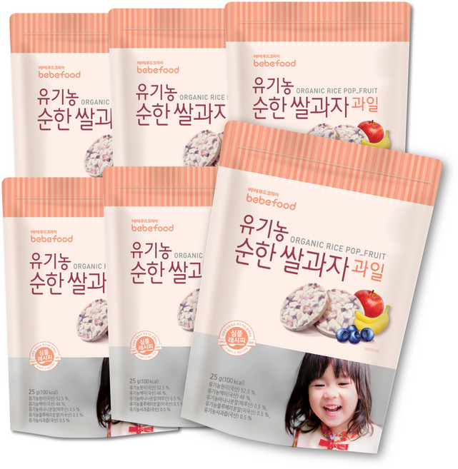 베베푸드 유기농 순한 쌀과자, 과일, 25g, 6개