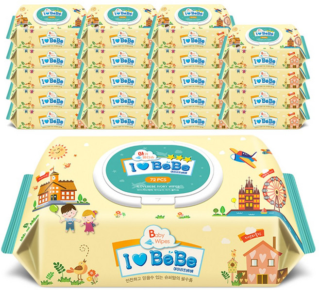 아이러브베베 아이보리 물티슈 캡형, 62g, 72매, 40개