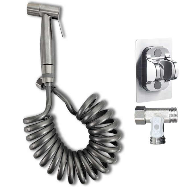 내집클로버 청소건+스프링호스+접착식 거치대+T밸브, 실버, 3m