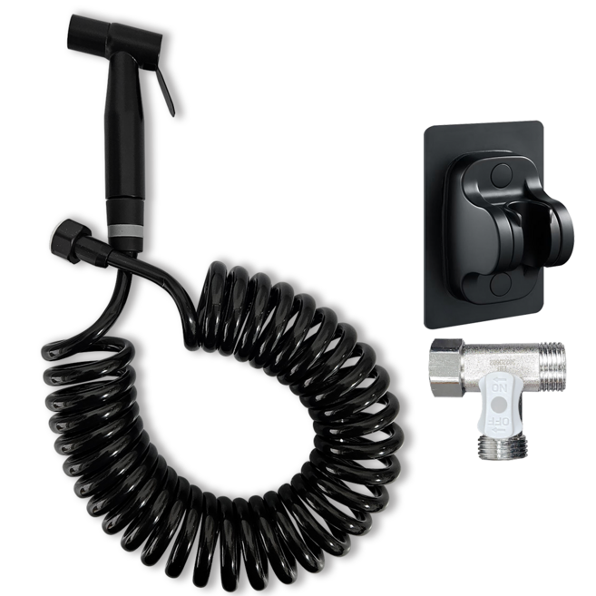 내집클로버 청소건+스프링호스+접착식 거치대+T밸브, 블랙, 5m