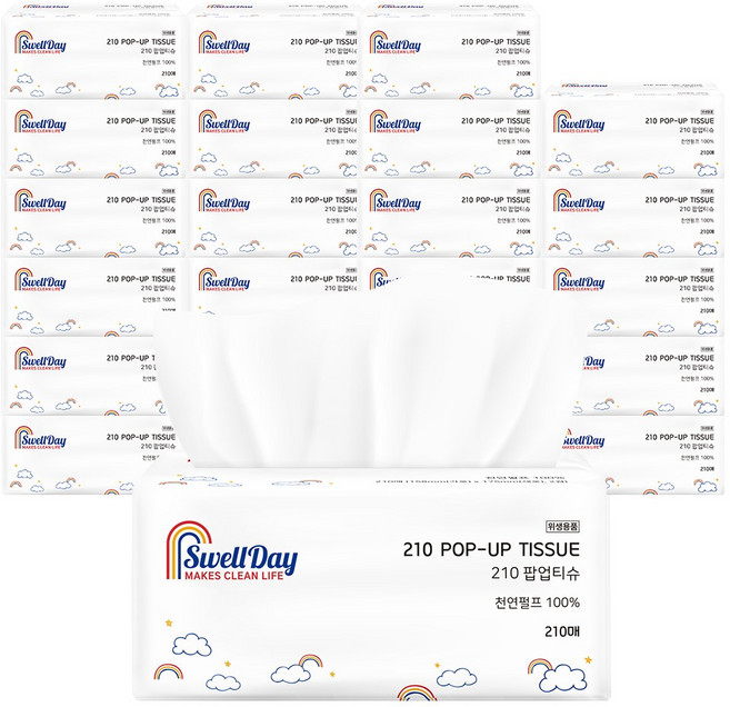 스웰데이 210 팝업 천연펄프 미용티슈 2겹, 210매입, 24개