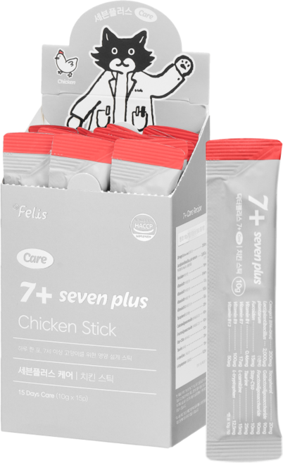 닥터펠리스 고양이 7플러스 케어 스틱 치킨, 15회분, 시니어, 1개