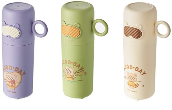 미셀즈픽 휴대용 양치컵 곰돌이 캐릭터 칫솔 케이스 2P세트 혼합색상, 2개, 혼합색상랜덤