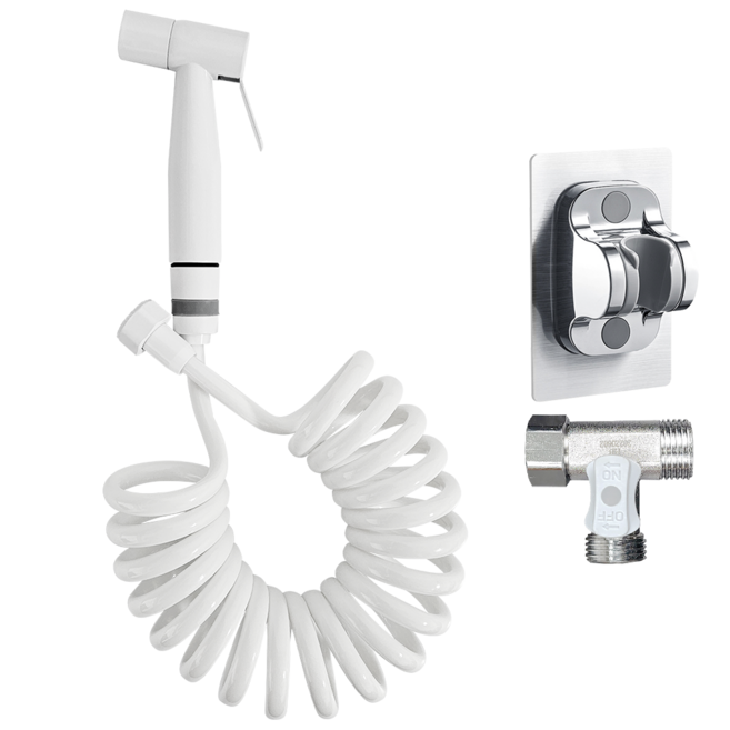 내집클로버 청소건+스프링호스+접착식 거치대+T밸브, 화이트, 3m