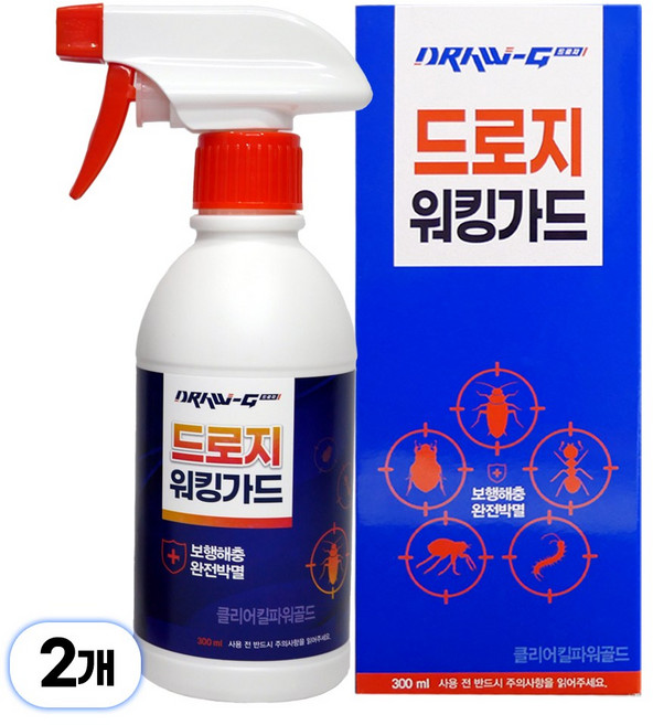 드로지 워킹가드 강력한바퀴벌레약 바퀴벌레 개미 바퀴 지네 권연벌레 해충 벌레 퇴치 약 살충제 스프레이 퇴치제 박멸 전문가용, 300ml, 2개