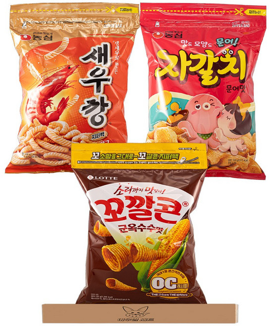[여우별 세트] 대용량 지퍼백 과자 3종 세트, 1세트, (새우깡,꼬깔콘,자갈치)