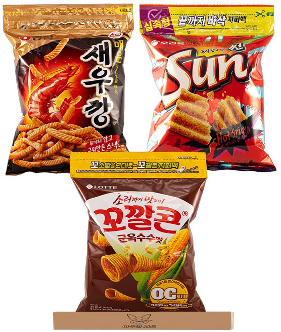 [여우별 세트] 대용량 지퍼백 과자 3종 세트, 1세트, (매운새우깡,꼬깔콘,썬핫스파이시)