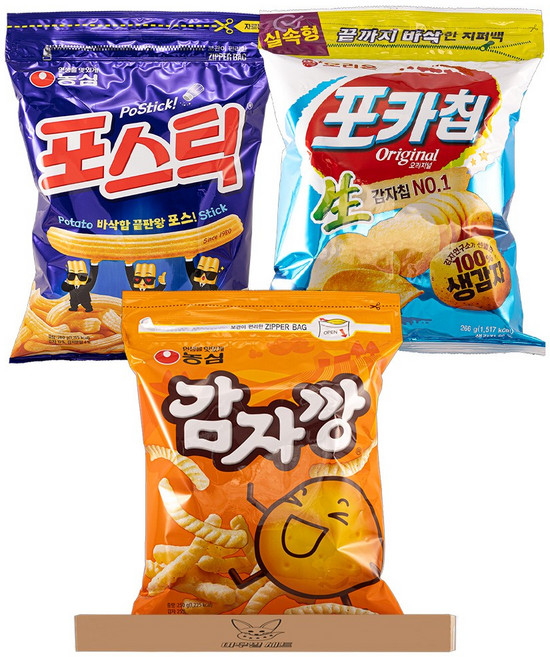 [여우별 세트] 대용량 지퍼백 과자 3종 세트, 1세트, 감자깡,포스틱,포카칩