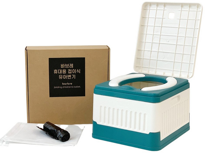 바브레 휴대용 접이식 어린이 유아 네모 변기, 그린