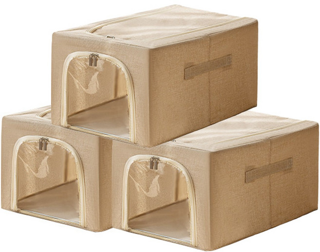 레디박스 옥스포드 천 투명창 대용량 옷 의류 이불 정리함, 3개, 내츄럴베이지