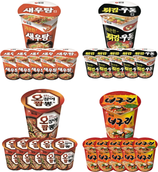 [아름드리마켓] 농심 인기소컵 라면세트 4종 24개(새우탕6+튀김우동6+오징어짬뽕6+너구리6)