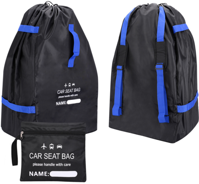 플랜와우 유모차가방 카시트 기내 수화물 커버, 1개, 블랙블루스트랩