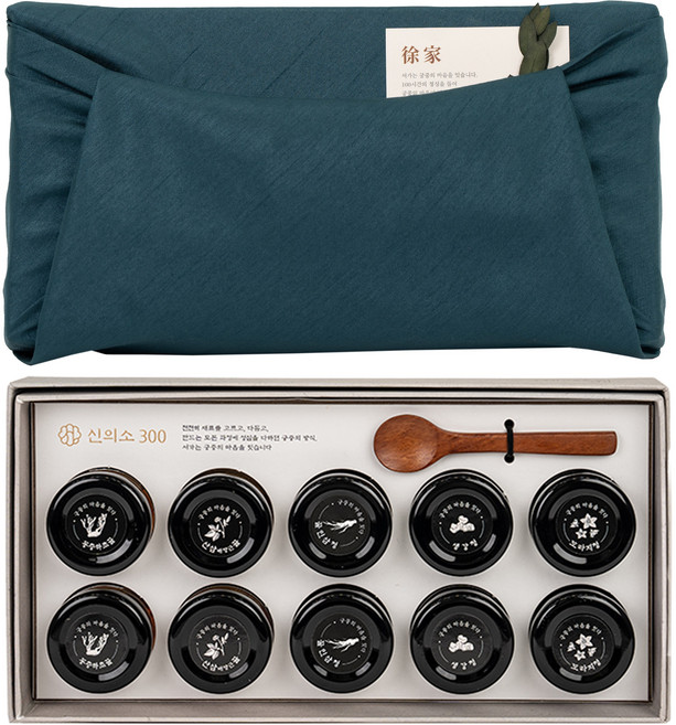 궁중비법 서가 국산 도라지청 사과생강청 꿀인삼청 동충하초꿀 산삼배양근꿀 설 명절 선물 세트, 1개, 신의소300 딥그린 소매 보자기
