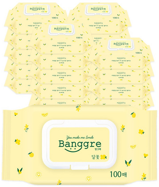 방그레 물티슈 달꽃 캡형(50gsm), 20개, 100매