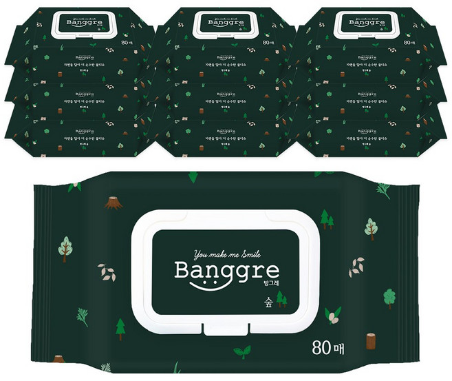 방그레 물티슈 숲 80매 (65gsm) 캡형, 80개입, 10세트, 65g