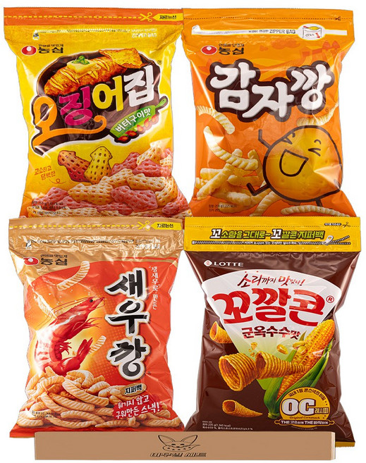 [여우별 세트] 대용량 지퍼백 과자 4종 세트, 1세트, 새우깡,감자깡,오징어집,꼬깔콘