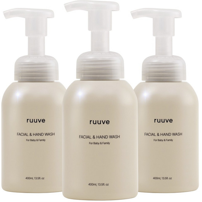 ruuve 유아용 페이셜 핸드 워시, 무향, 400ml, 3개