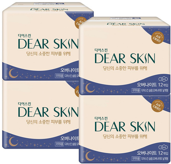 디어스킨 에어엠보 슬림 생리대 날개형, 오버나이트, 12개입, 4개