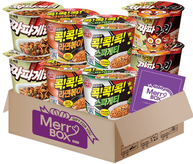 큰컵라면 3호 콕콕콕(라면볶이2+스파게티2)+짜파게티2+앵그리짜파구리2 +메세지카드, 1박스