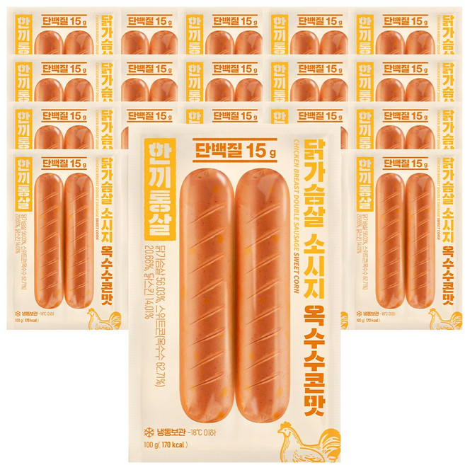 한끼통살 닭가슴살 소시지 더블 옥수수콘맛 20개입, 20개, 100g
