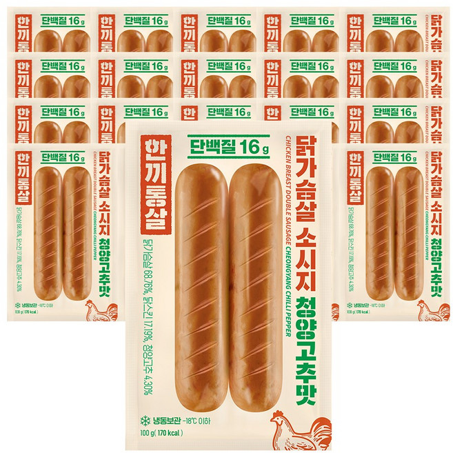 한끼통살 닭가슴살 소시지 더블 청양고추맛 20개입, 20개, 100g
